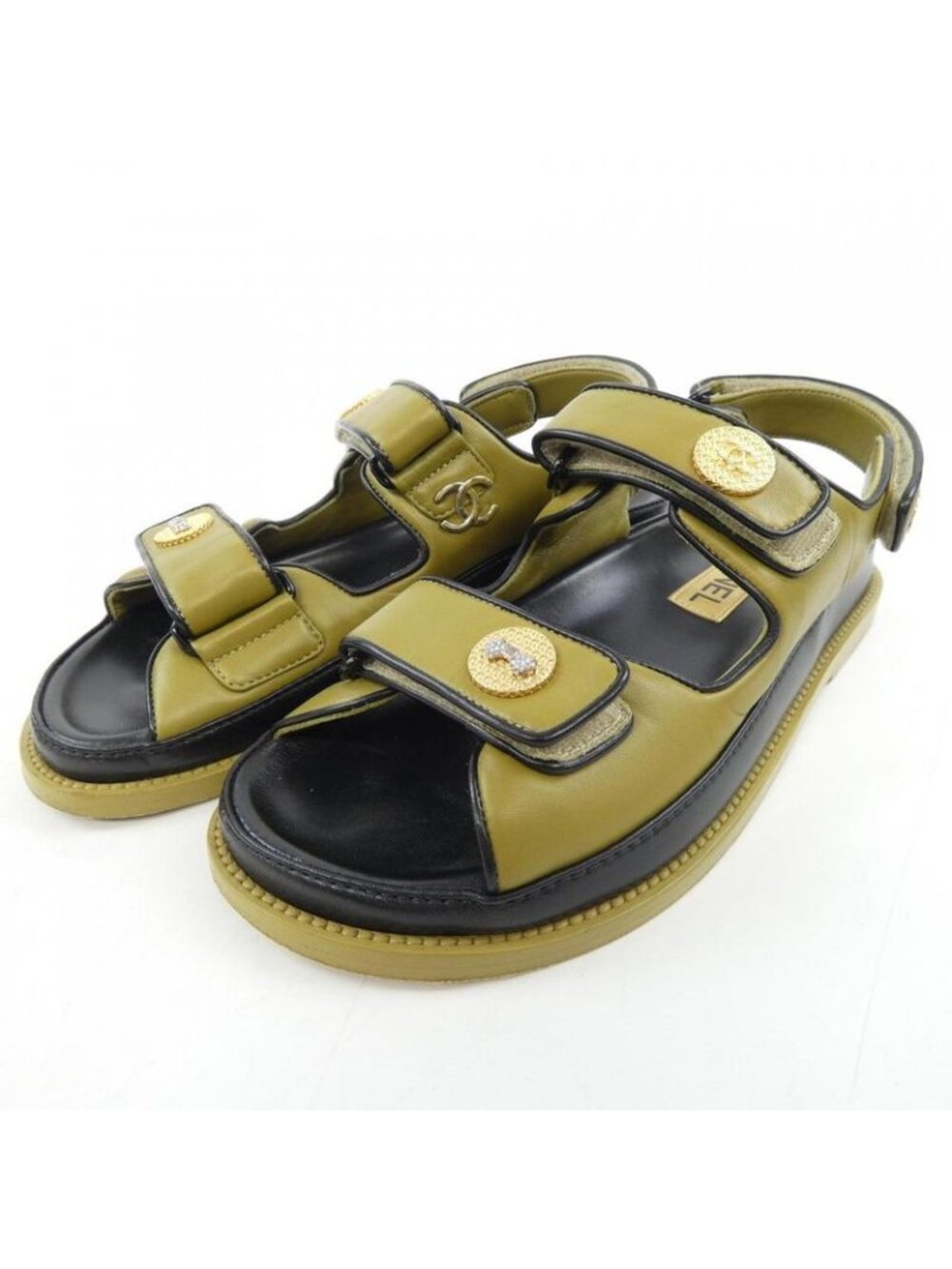 Chanel Size 37 Lambskin Khaki Sandals - Picture 3 of 6